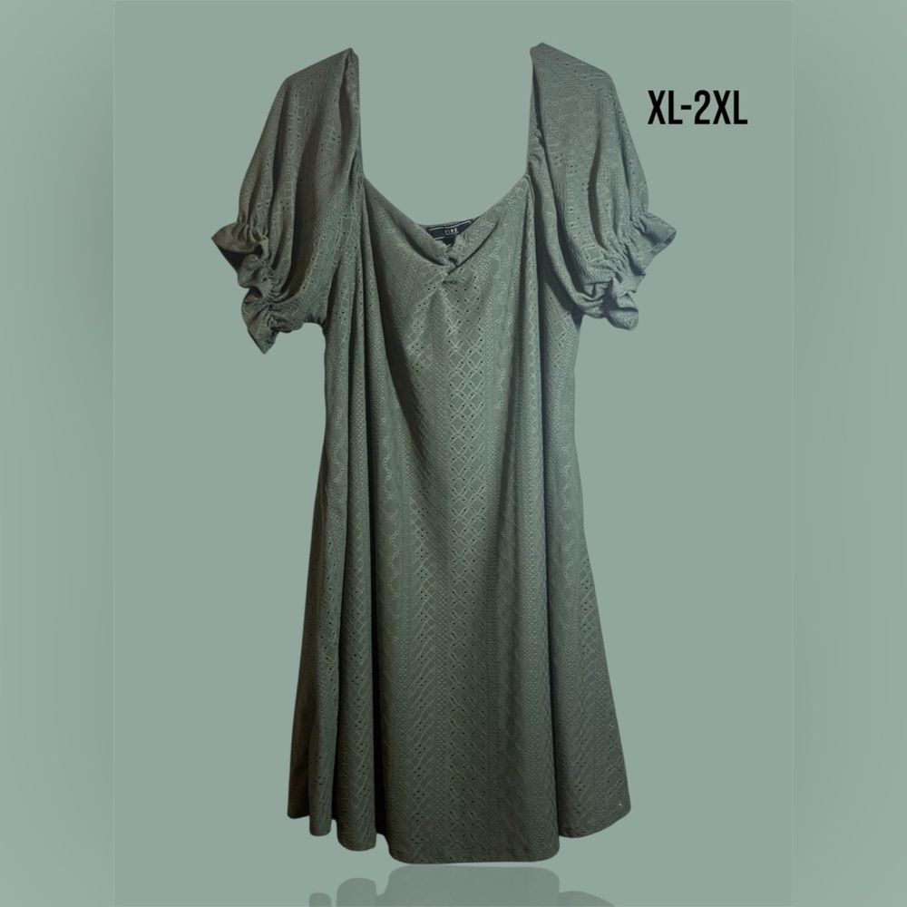 Vibe Olive Puff Sleeve Midi Dress